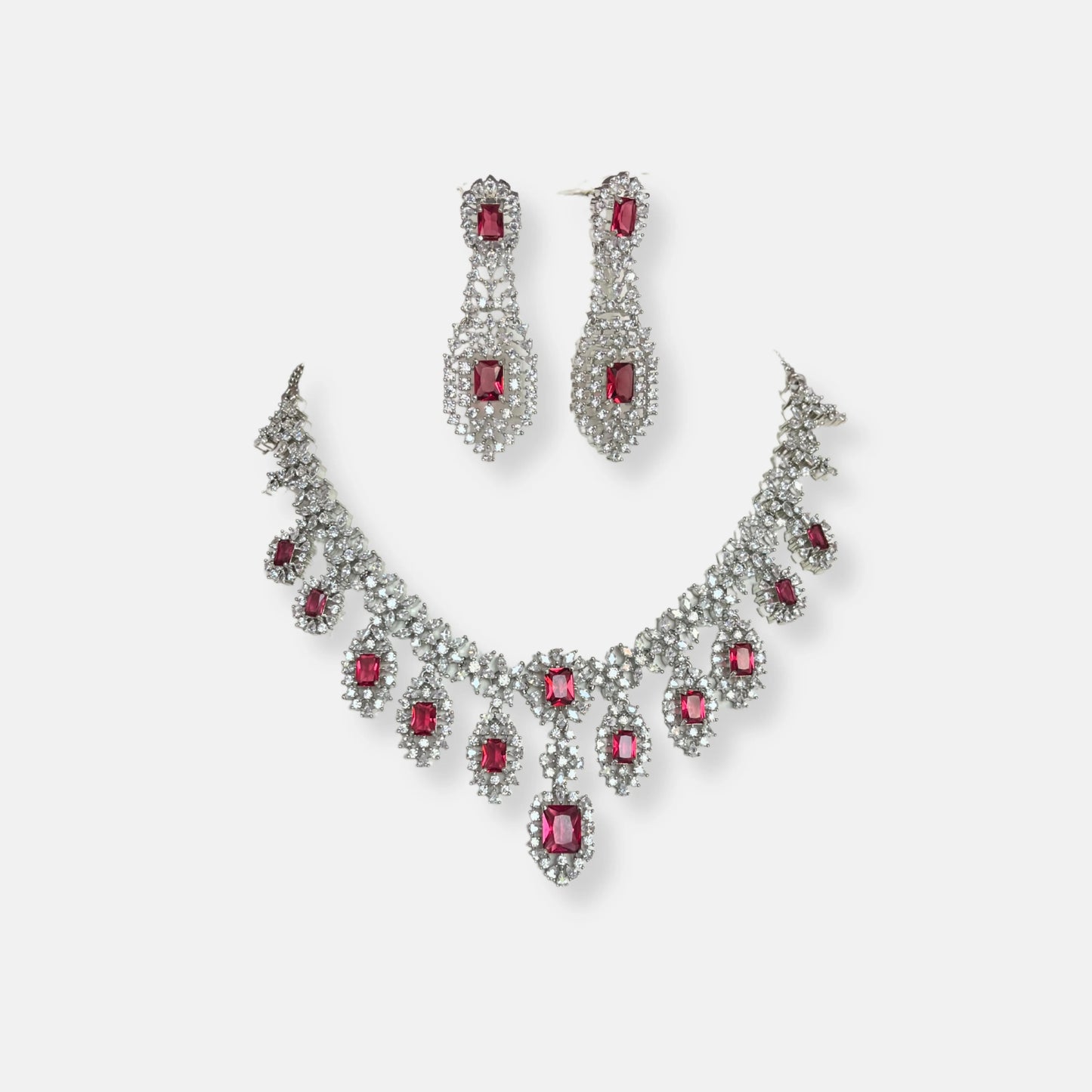 Cubic Zirconia Silver Plated Necklace Set 10024