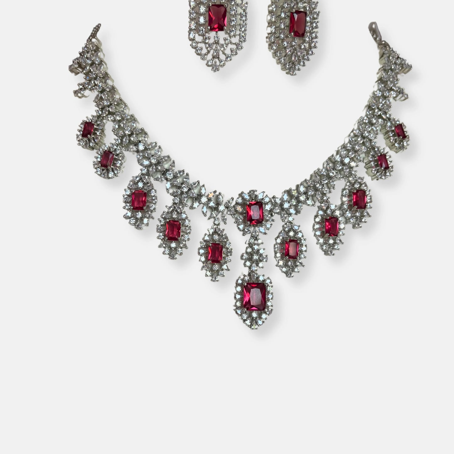 Cubic Zirconia Silver Plated Necklace Set 10024