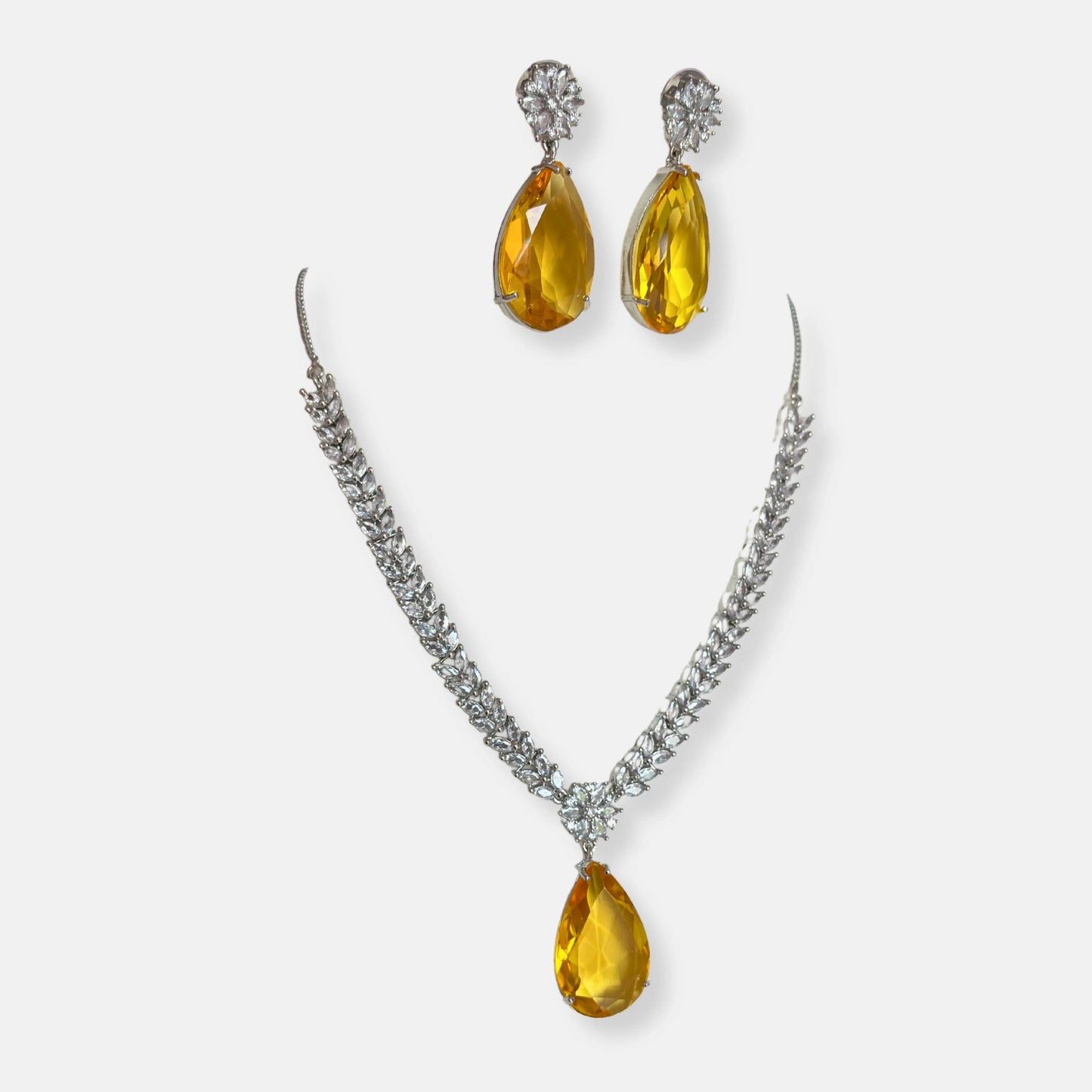 Citrine Tear Drop Necklace with Earrings - Jewelit