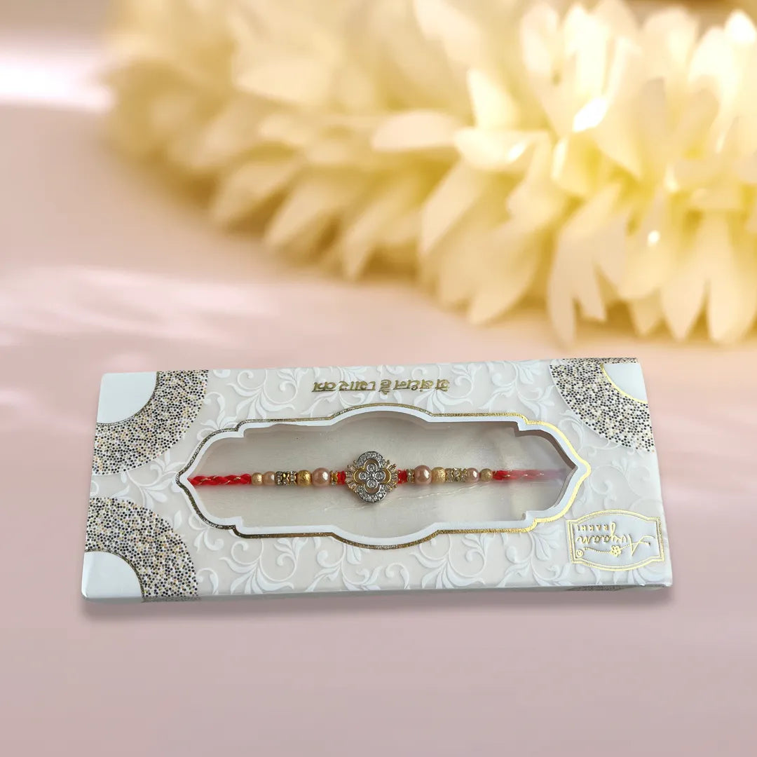 Imperial American Diamond Red Zari Thread Rakhi