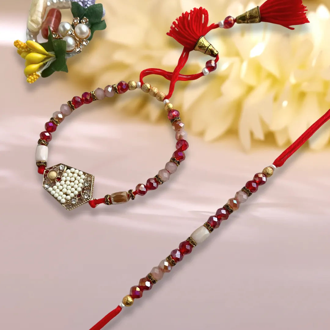 Bhaiya Bhabhi Braclet Lumba Set Crystal Beads Red Thread Rakhi
