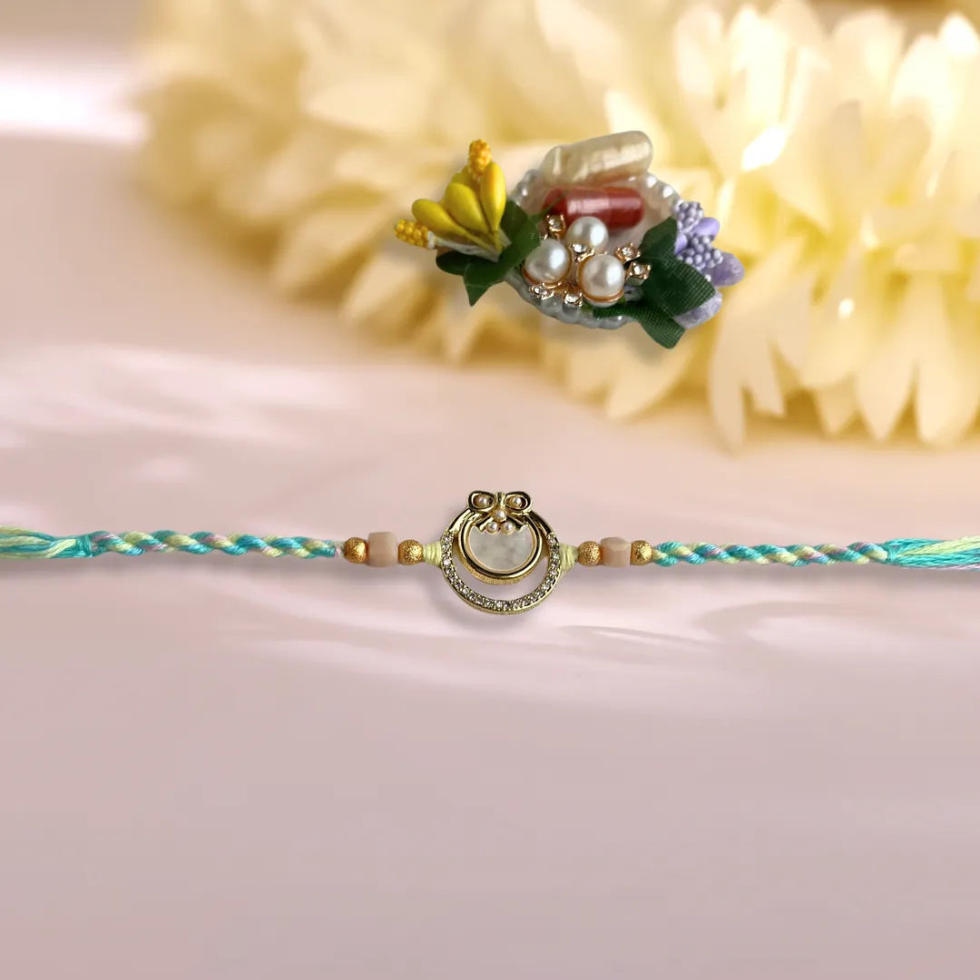 Mother of Pearls American Diamond Pastel Thread Rakhi