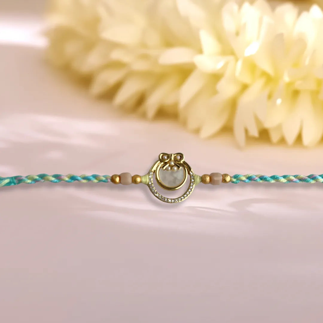 Mother of Pearls American Diamond Pastel Thread Rakhi