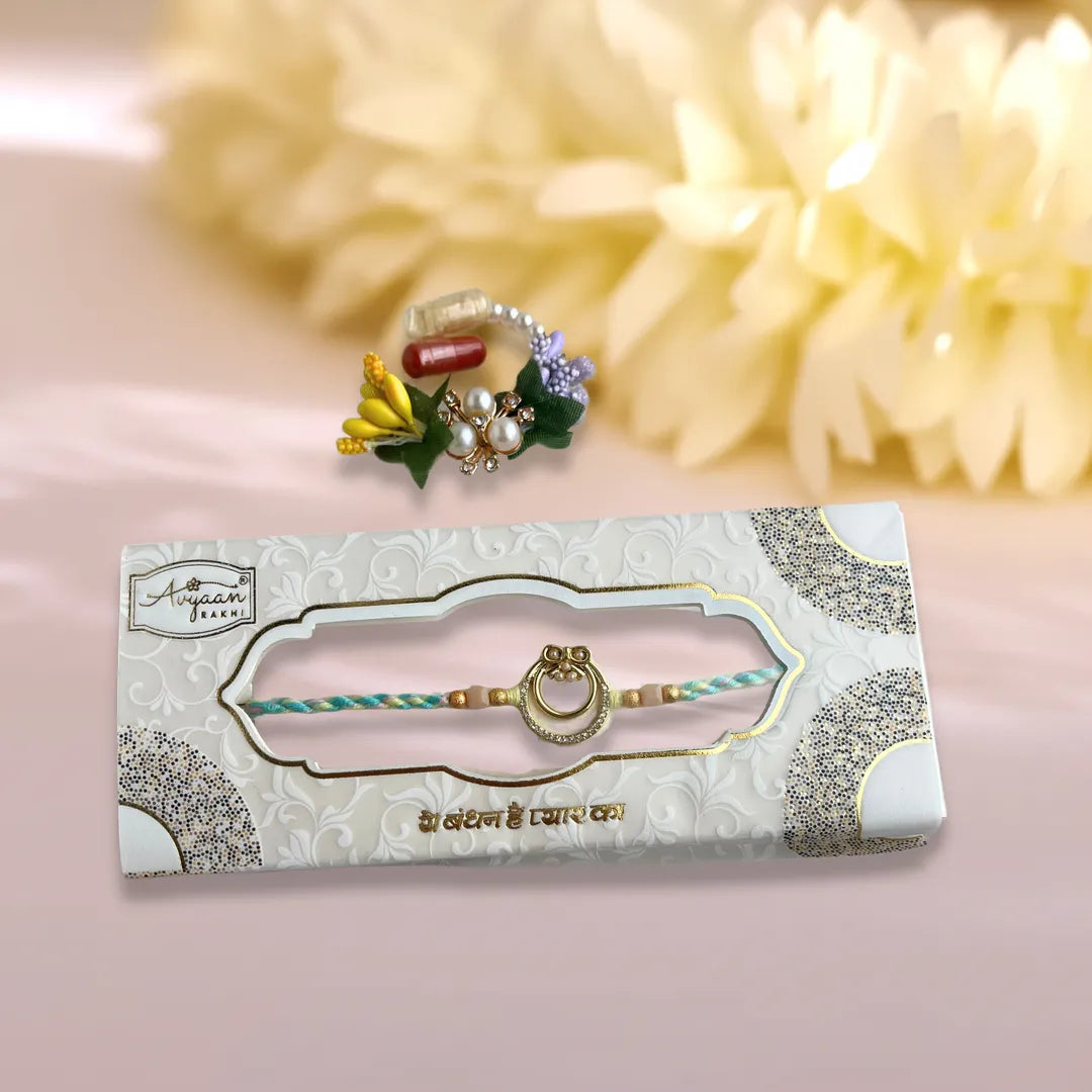 Mother of Pearls American Diamond Pastel Thread Rakhi