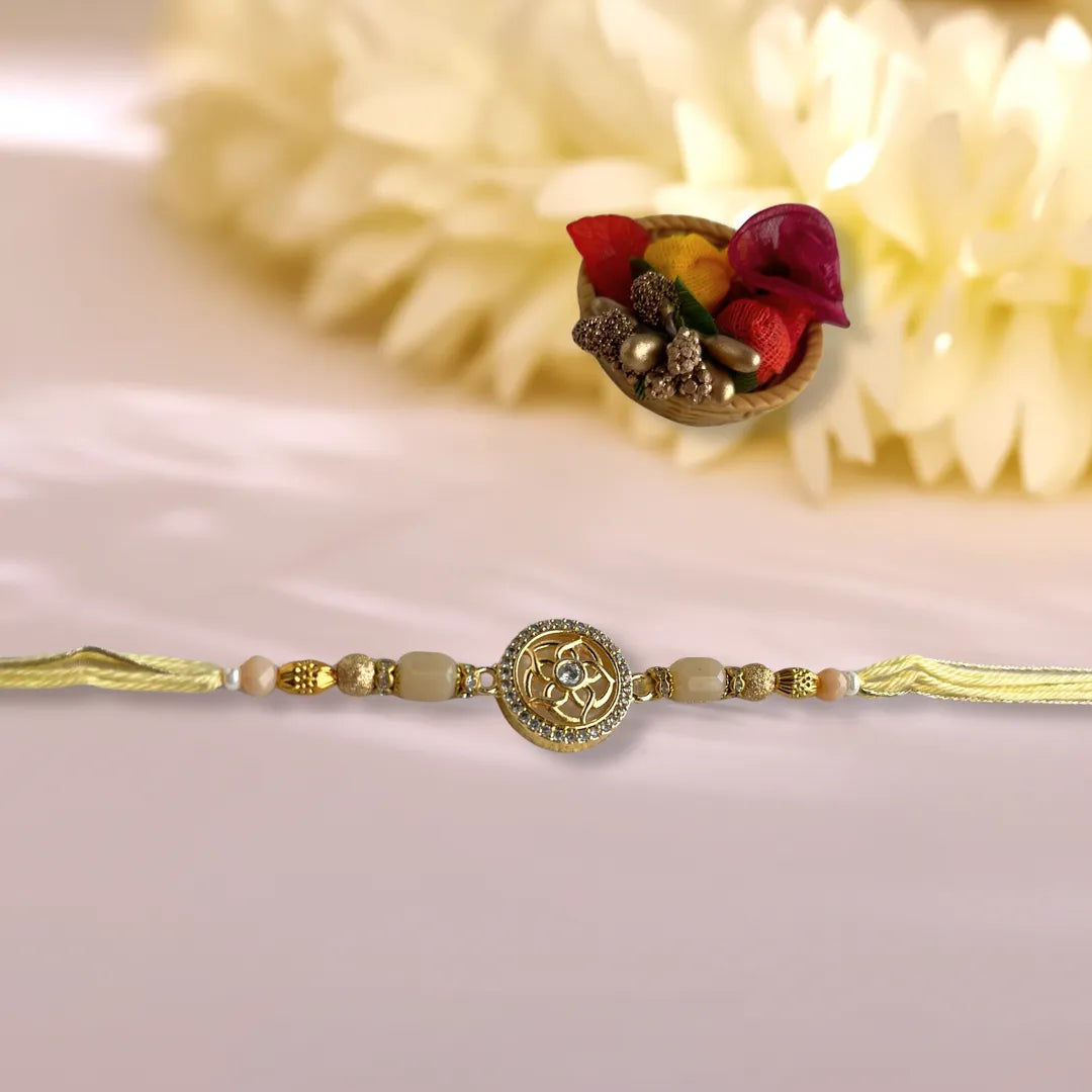 Circular Flower American Diamond Studded Pastel Thread Rakhi