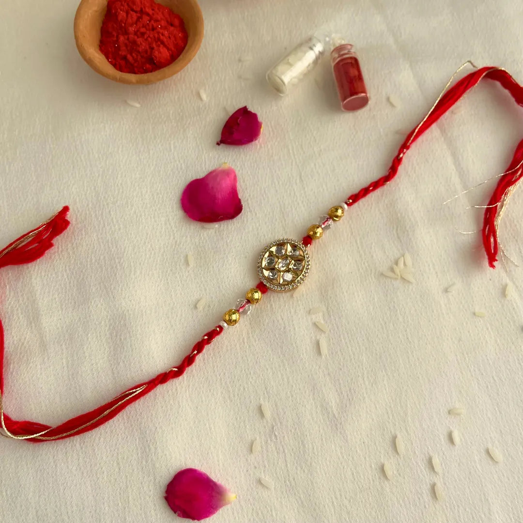 Moissanite Circular Kundan Rakhi