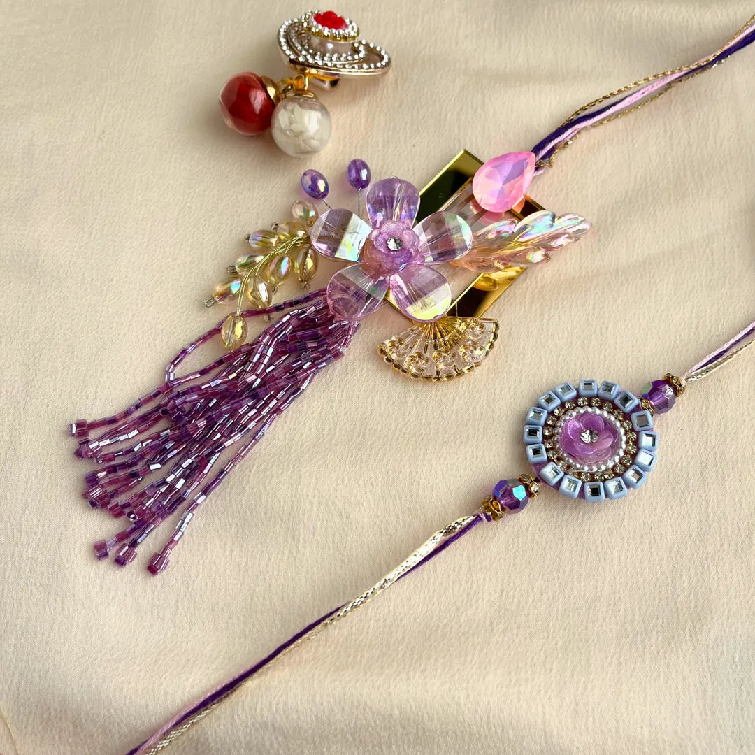 Cutdana Mirror Lumba Rakhi Set