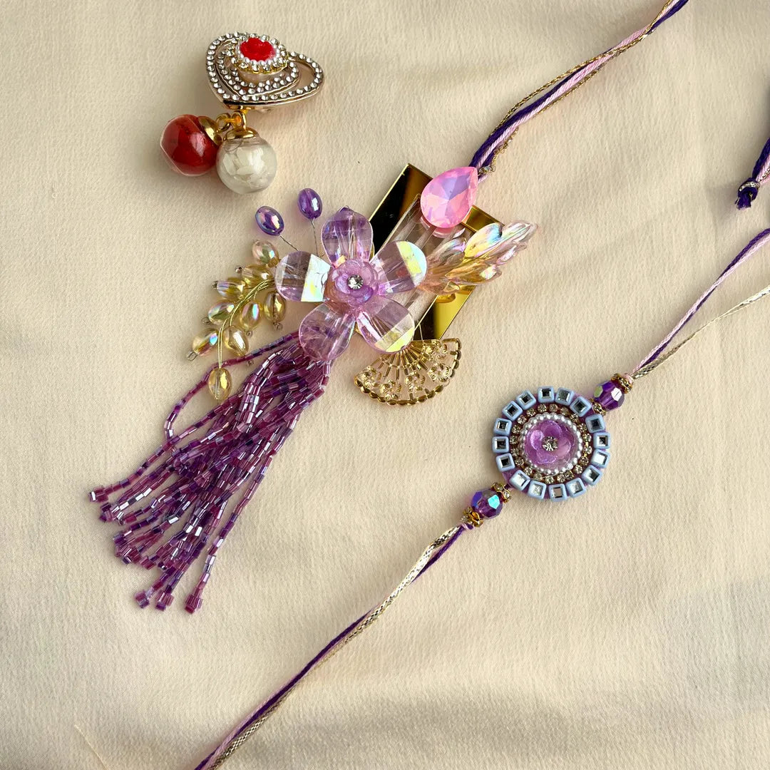 Cutdana Mirror Lumba Rakhi Set