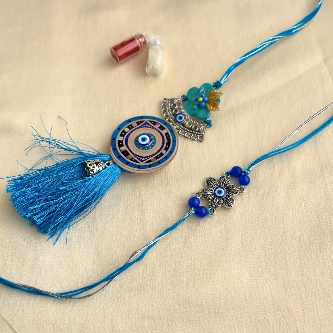 Evil Eye Oxidized Lumba Rakhi Set