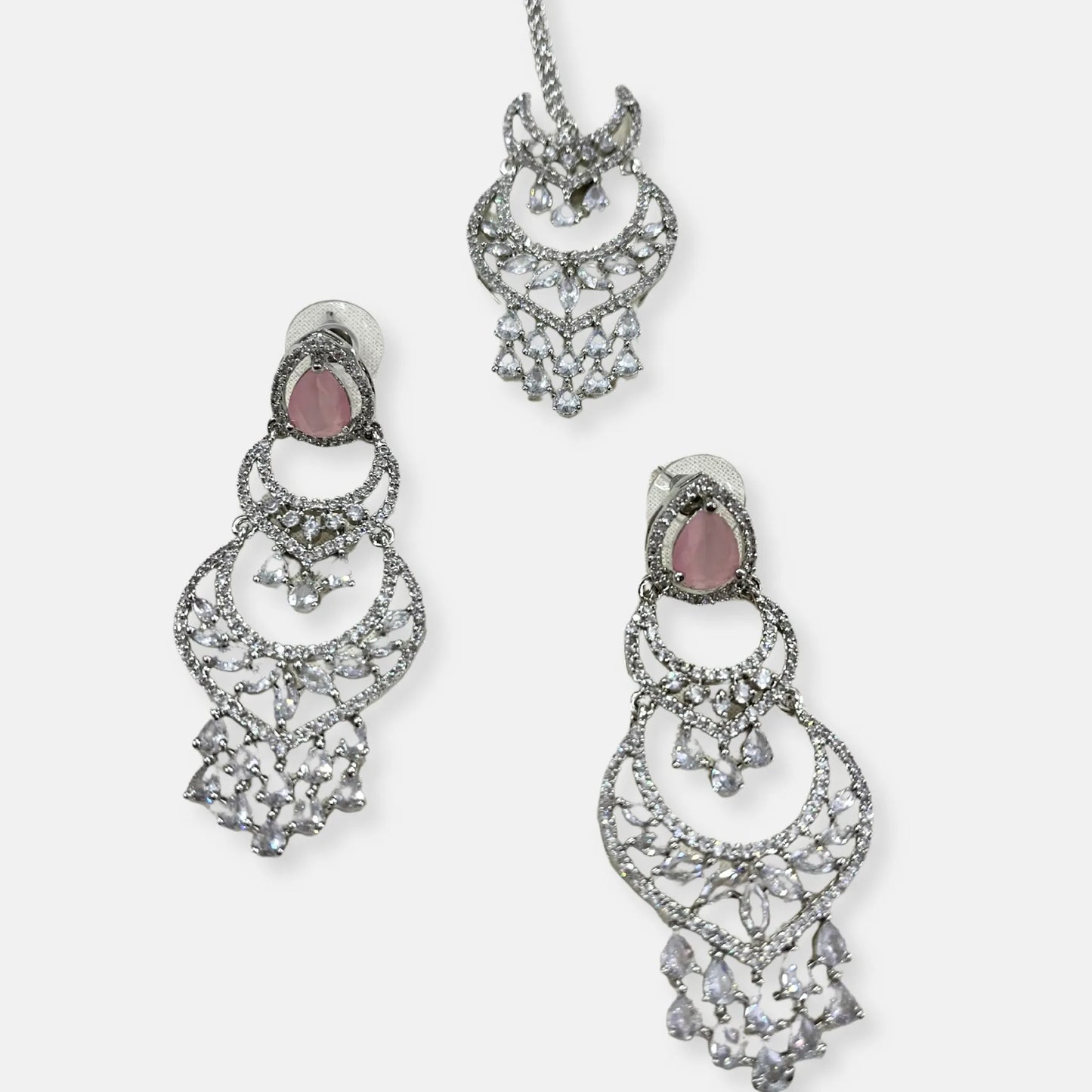 Cubic Zirconia Danglers Earrings With Maangtika -10058