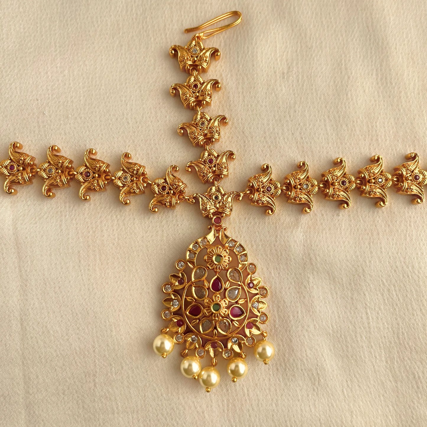 Gold Plated Stone Studded Antique Maang Tika 10004