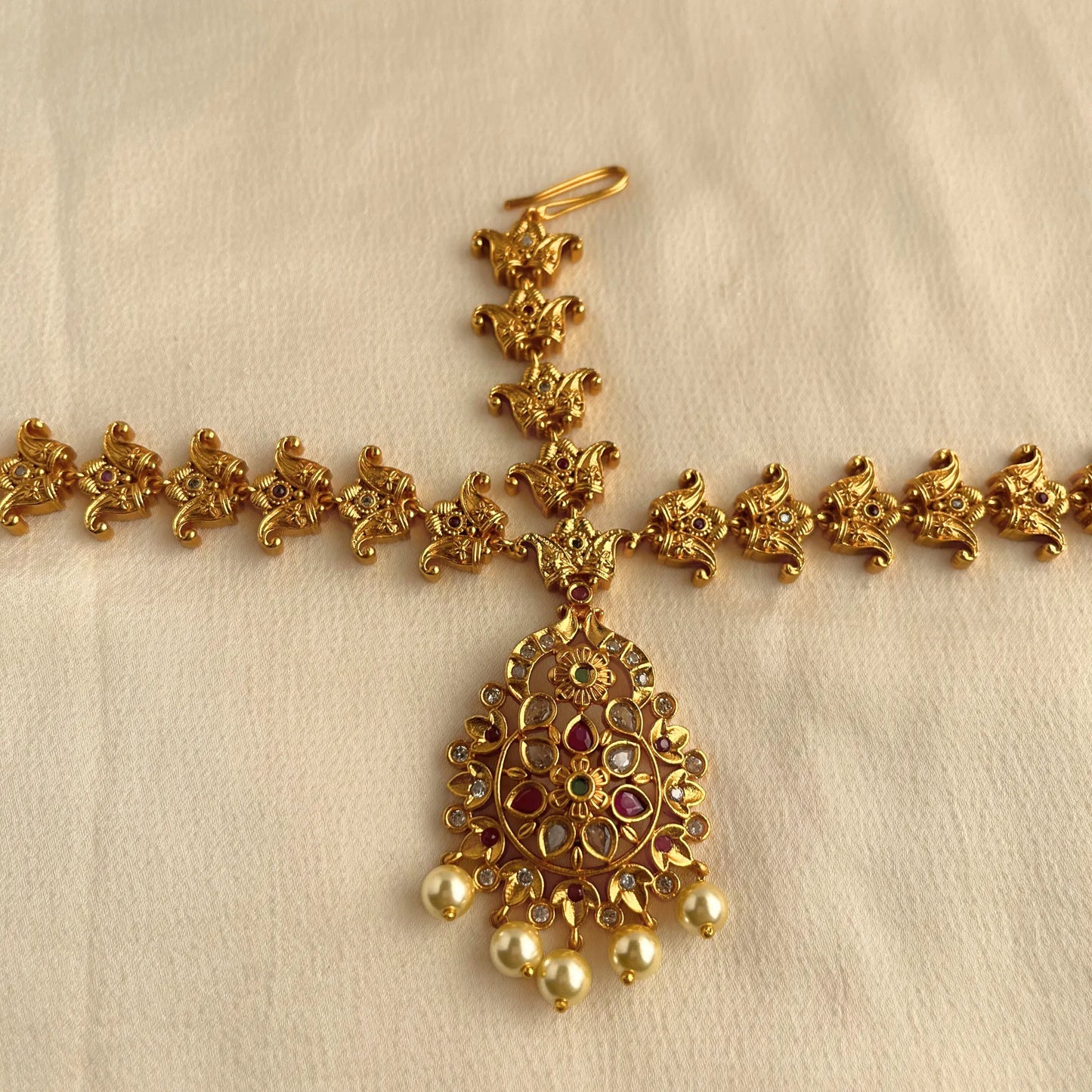 Gold Plated Stone Studded Antique Maang Tika 10004