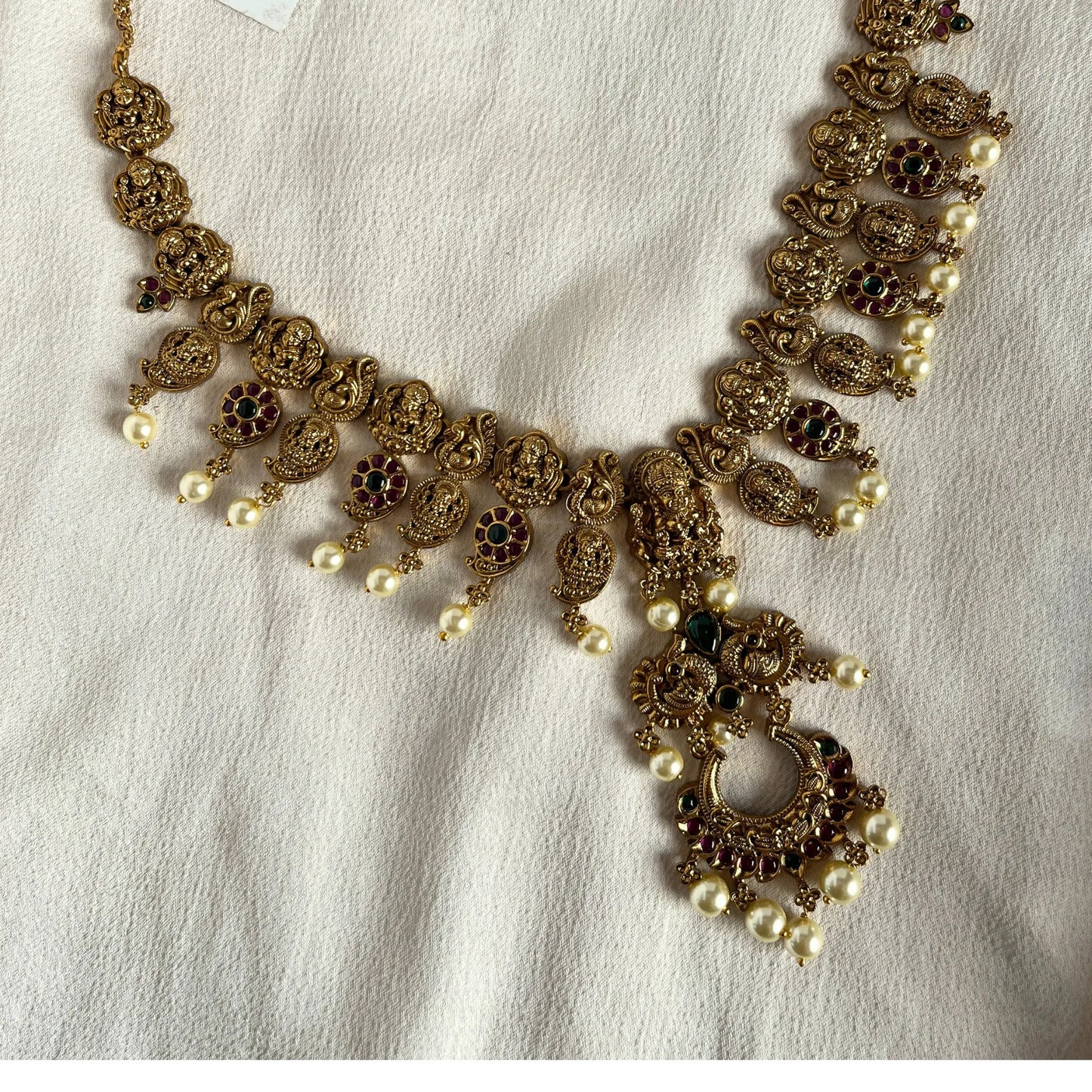 Gold Plated Temple Necklace Set Without Earrings 10018