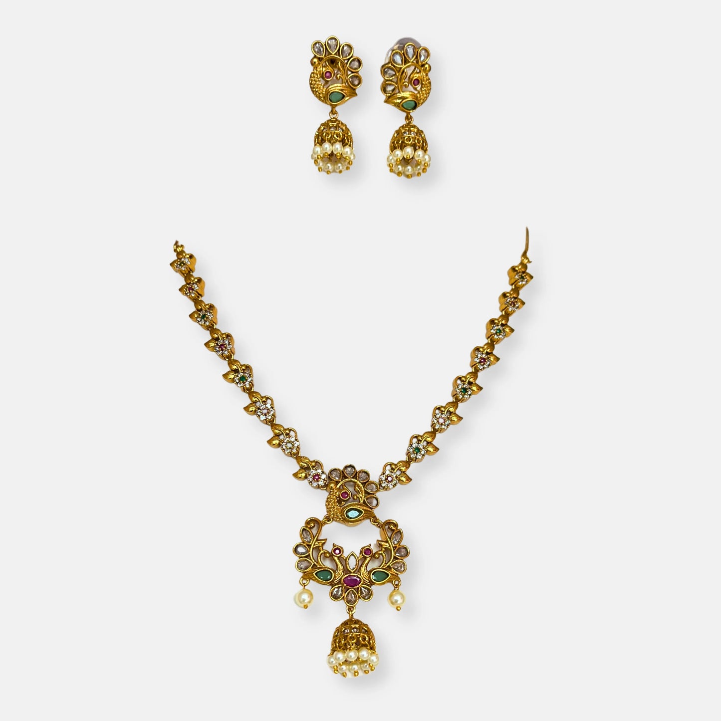 Gold Plated Temple Necklace Set Without Earrings 10015