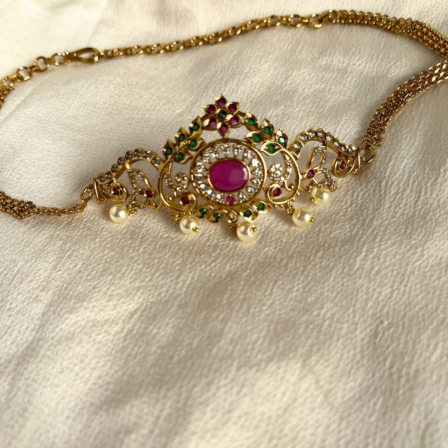 Gold Plated Temple Choker Necklace Set 10006