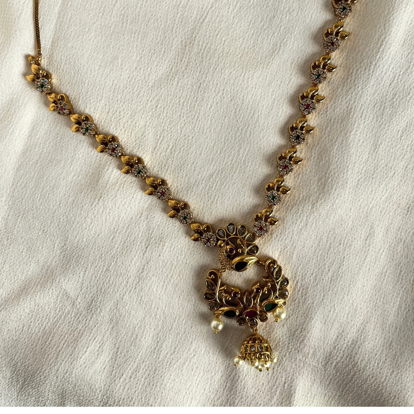 Gold Plated Temple Necklace Set Without Earrings 10015