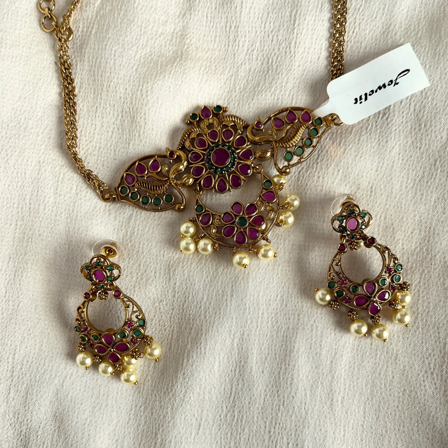 Gold Plated Temple Choker Necklace Set 10004