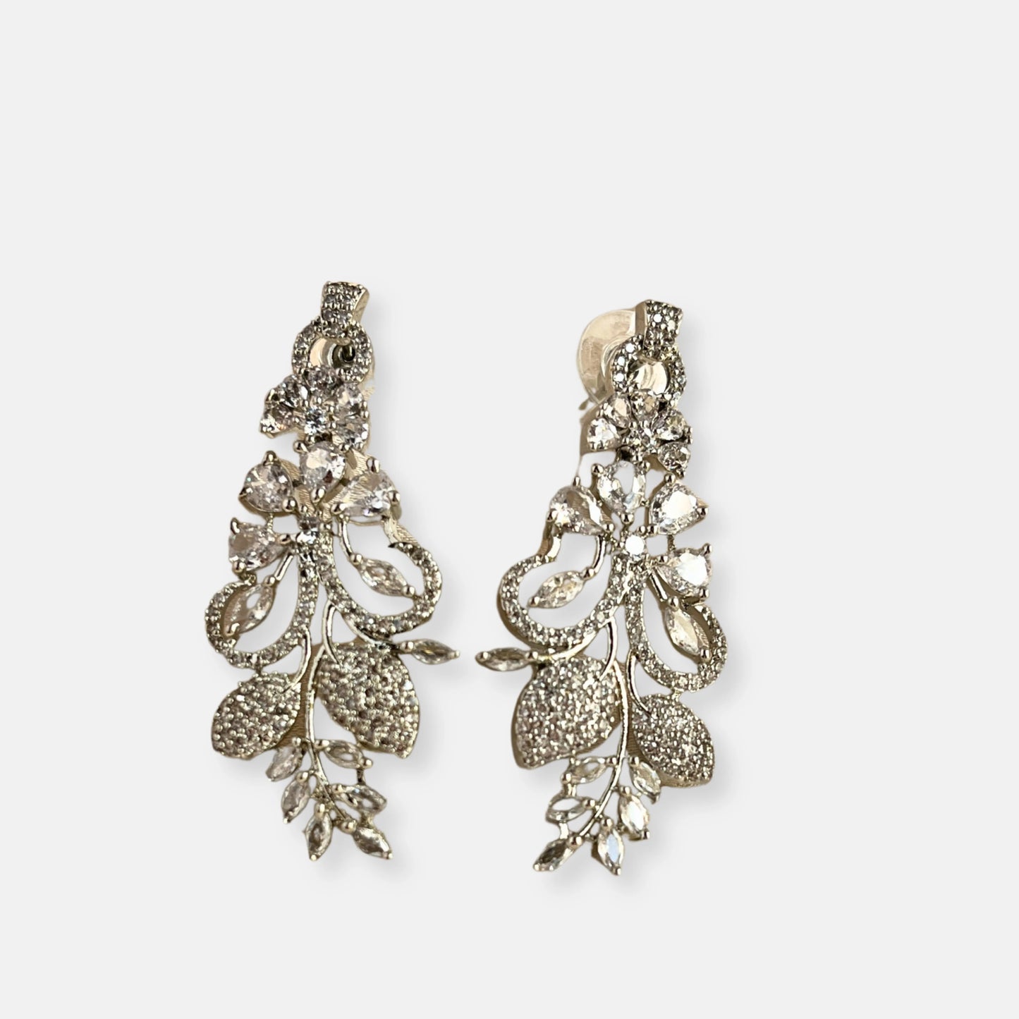 Silver Plated Cubic Zirconia Earrings-10020 - Jewelit