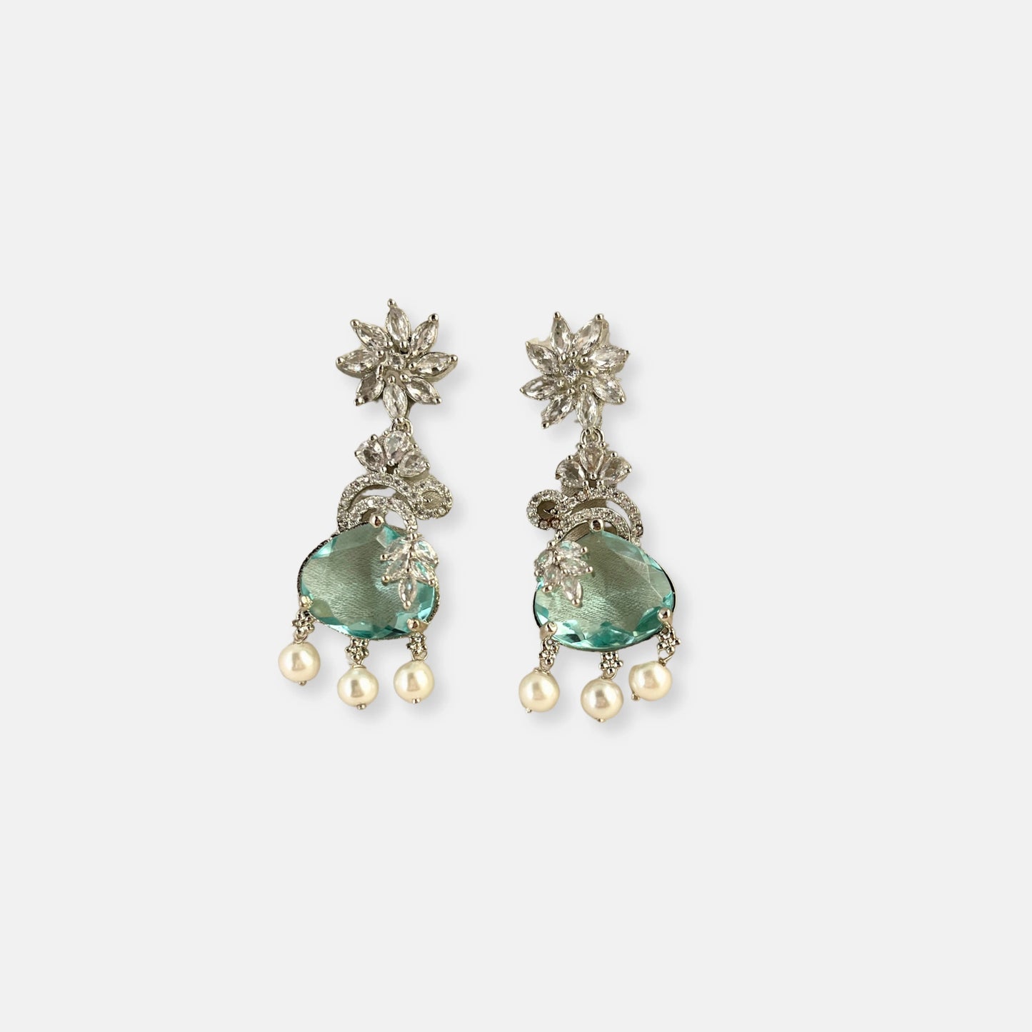 Silver Plated Cubic Zirconia Earrings-10013 - Jewelit