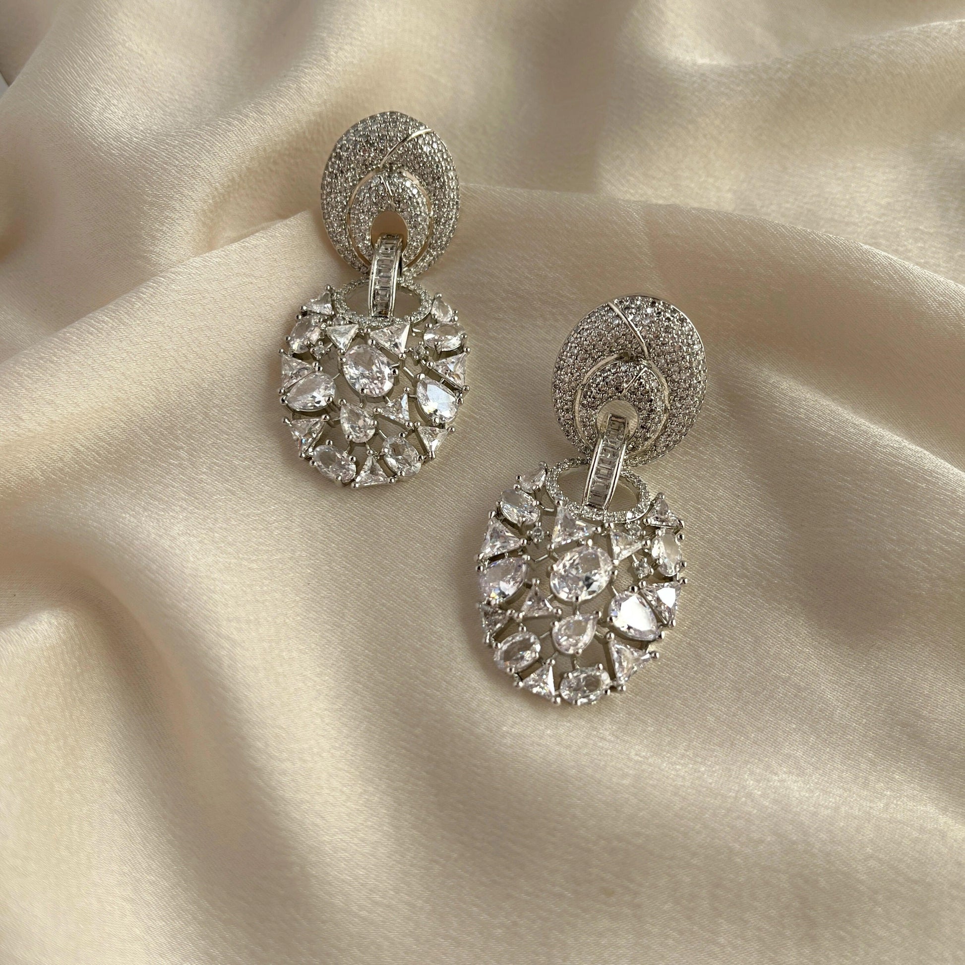 Silver Plated Cubic Zirconia Earrings-10024 - Jewelit