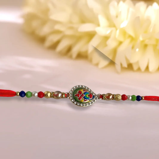 Thewa Design Meena and Beaded Work Rakhi