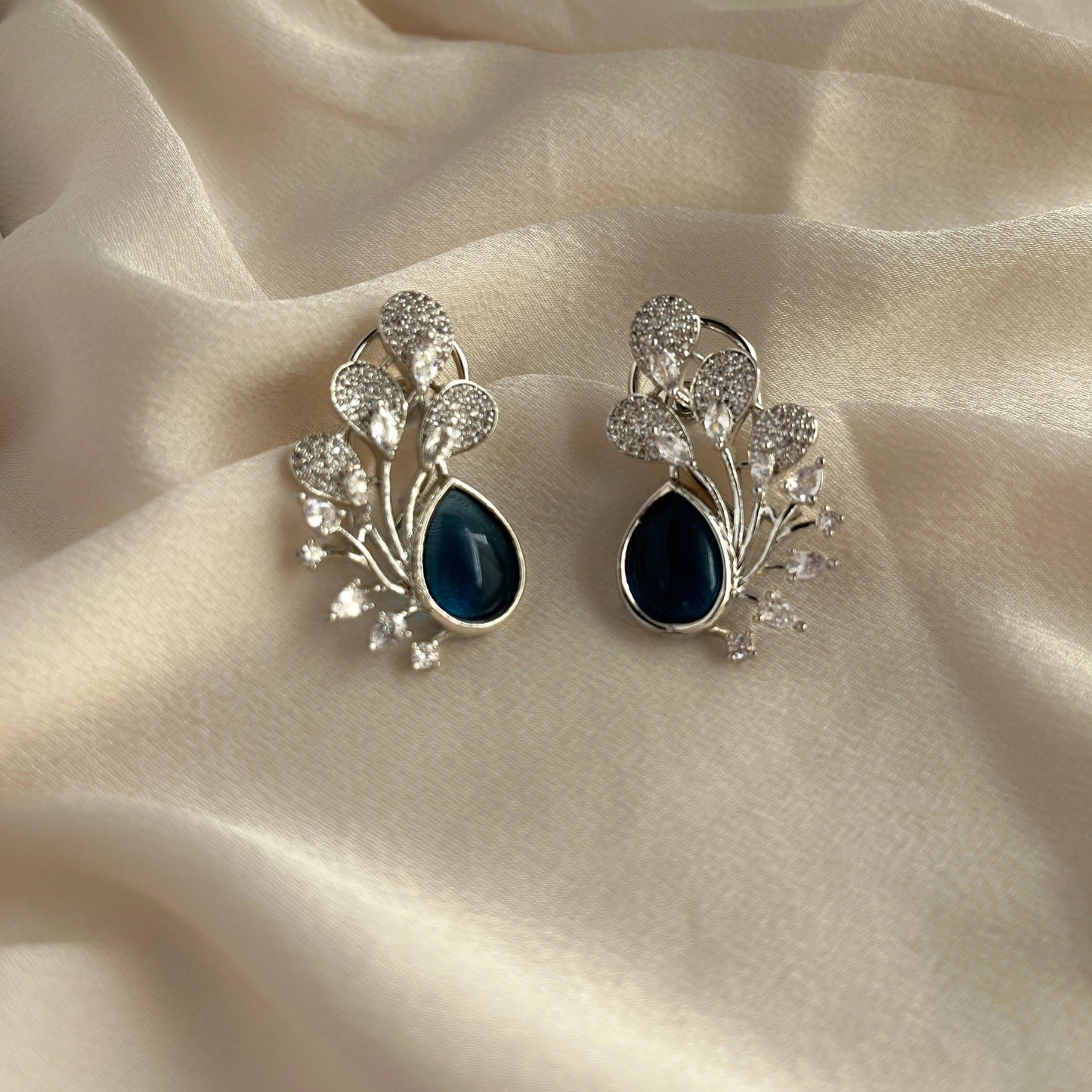 Silver Plated Cubic Zirconia Earrings-10019 - Jewelit