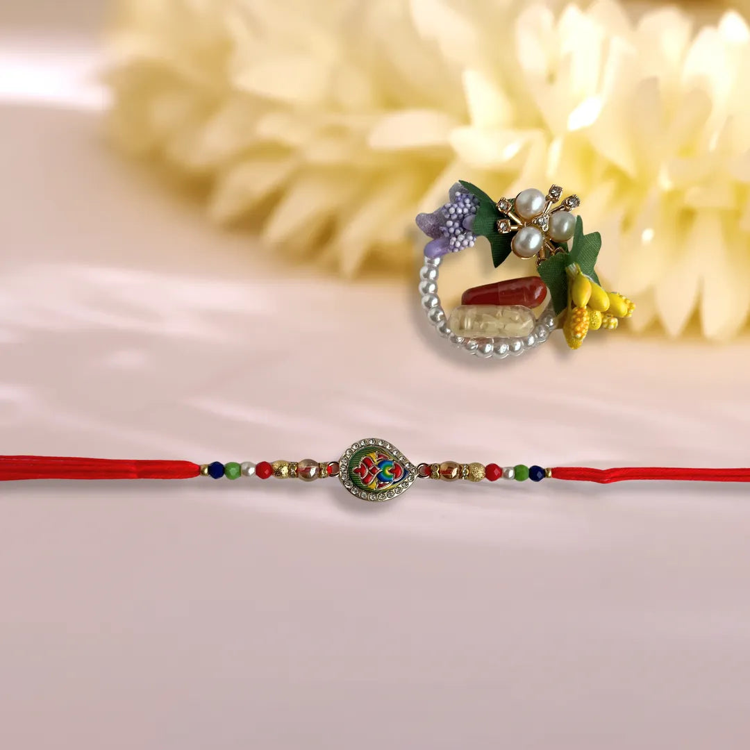 Thewa Design Meena and Beaded Work Rakhi
