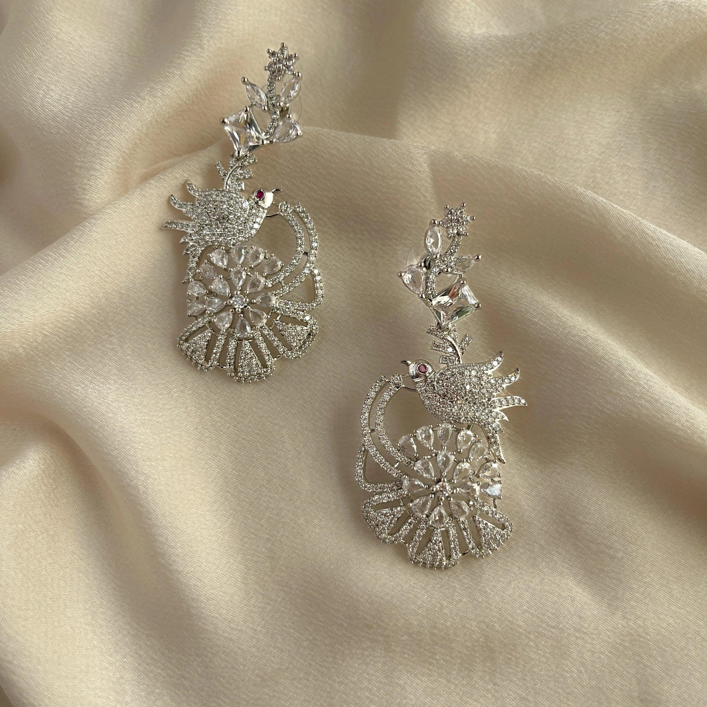 Silver Plated Cubic Zirconia Earrings-10002 - Jewelit