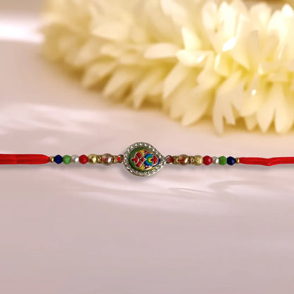 Thewa Design Meena and Beaded Work Rakhi