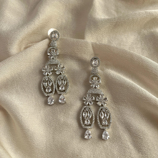 Silver Plated Cubic Zirconia Earrings-10003 - Jewelit