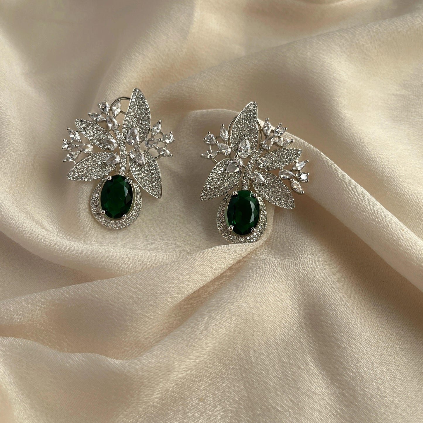 Silver Plated Cubic Zirconia Earrings-10018 - Jewelit