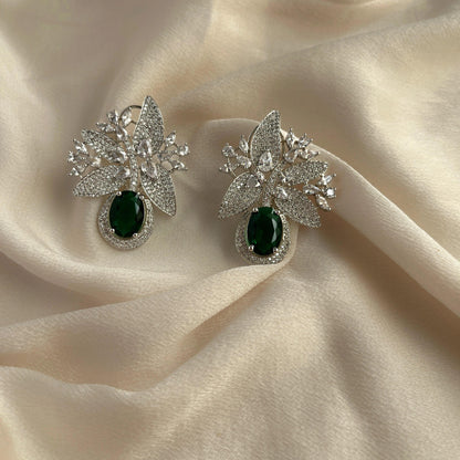 Silver Plated Cubic Zirconia Earrings-10018 - Jewelit