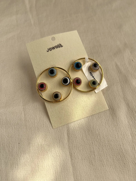 Gold Spirited 18K Plated Contemporary Evil Eye Earrings  10061