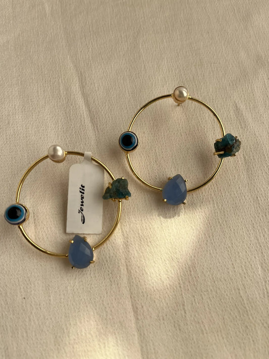 Gold Spirited 18K Plated Contemporary Evil Eye Earrings  10069