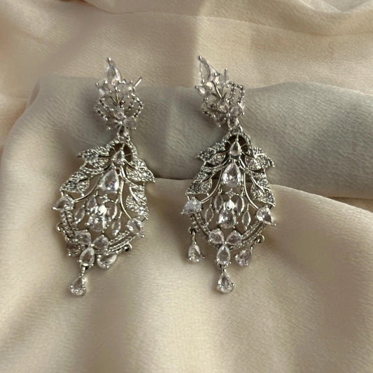 Silver Plated Cubic Zirconia Earrings-10006 - Jewelit