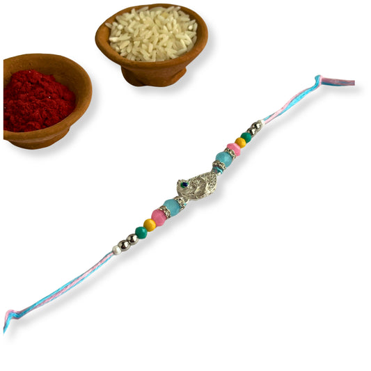 Silver Peacock Pastel Rakhi