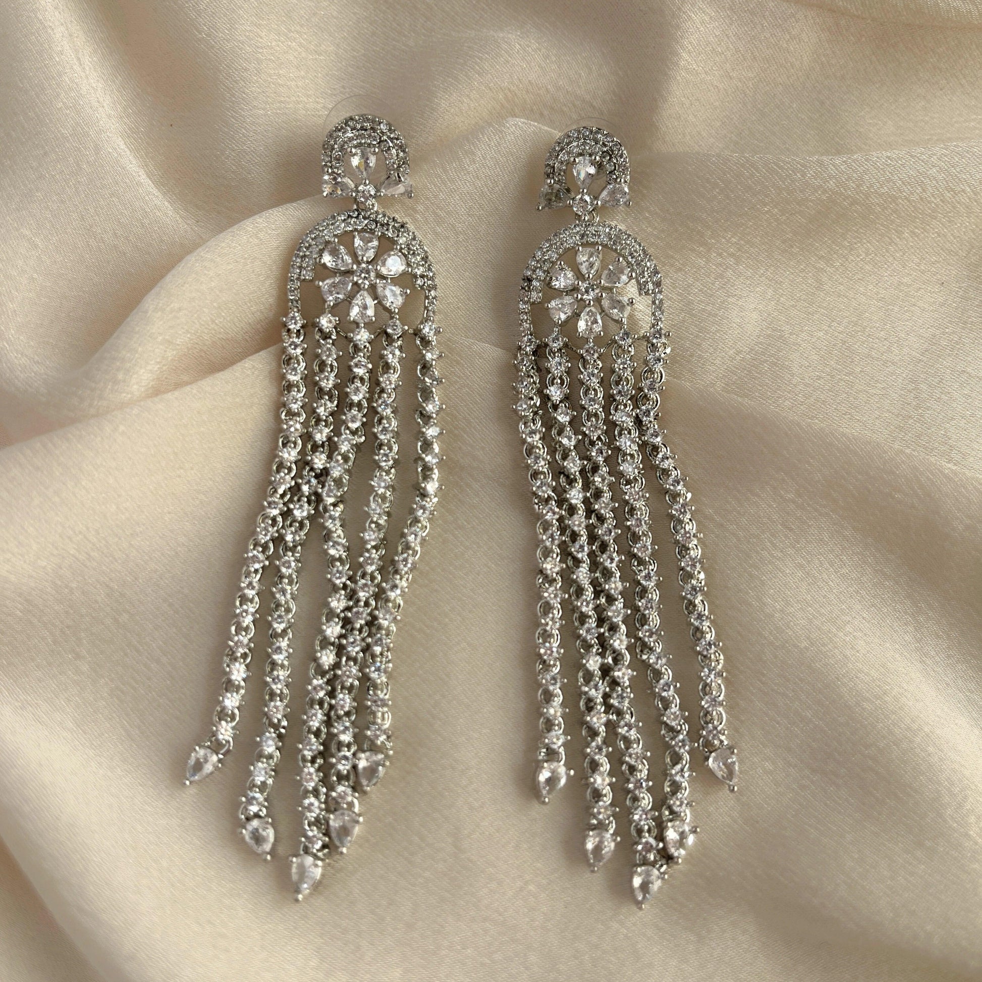 Silver Plated Cubic Zirconia Earrings-10001 - Jewelit
