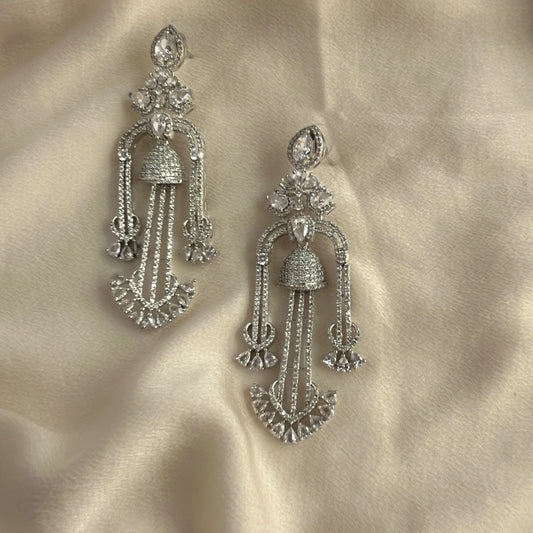 Silver Plated Cubic Zirconia Earrings-10007 - Jewelit