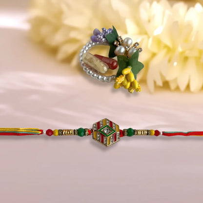 Traditional Pick Kundan And Meena Circular Work Rakhi