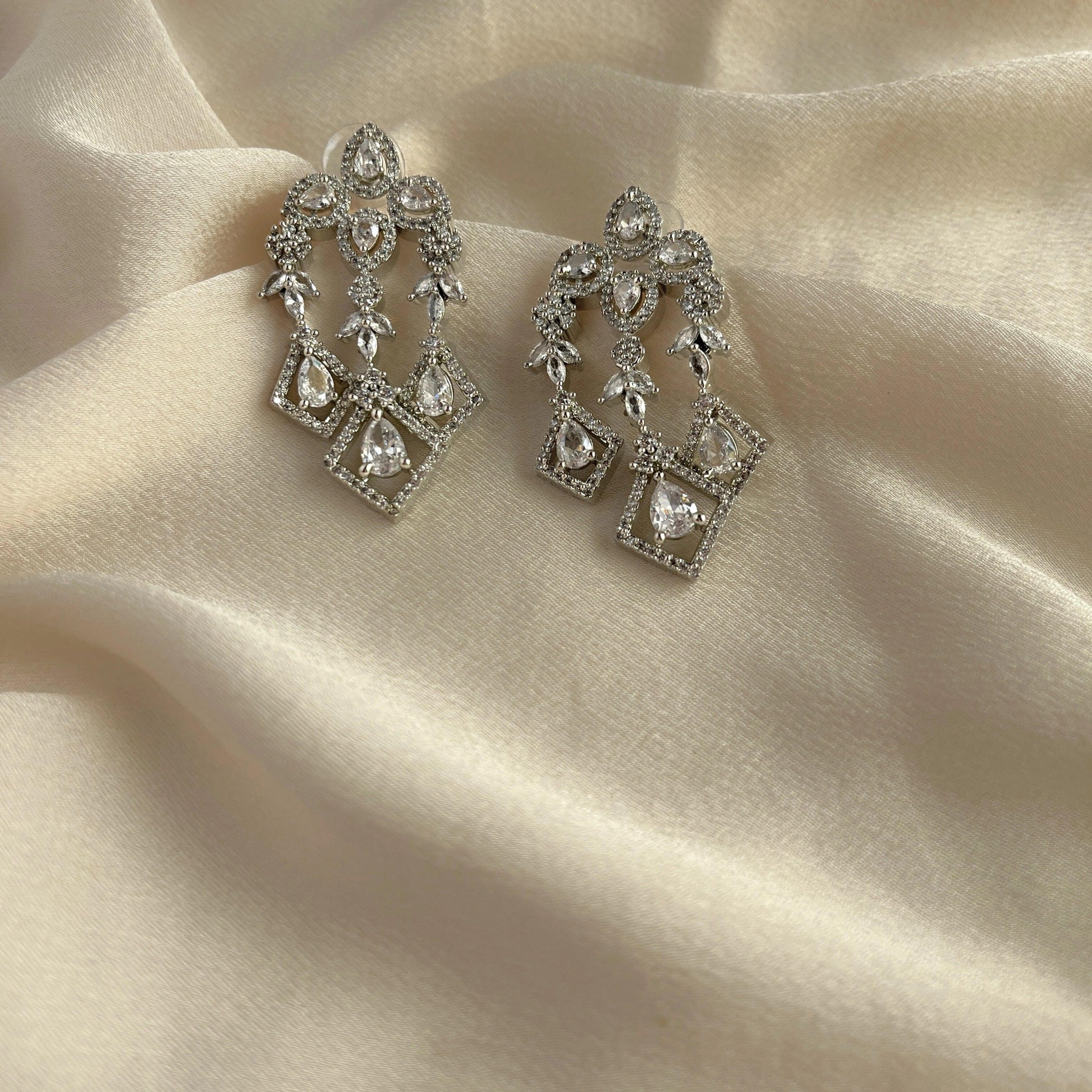 Silver Plated Cubic Zirconia Earrings-10023 - Jewelit