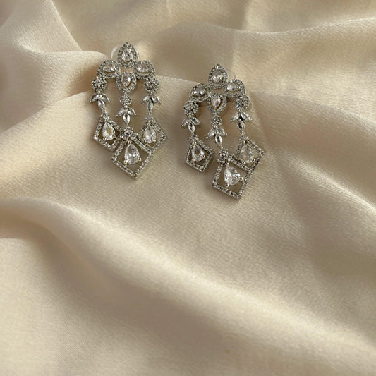 Silver Plated Cubic Zirconia Earrings-10023 - Jewelit