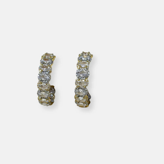 Cubic Zirconia Dual Tone Hoop Earrings-10051