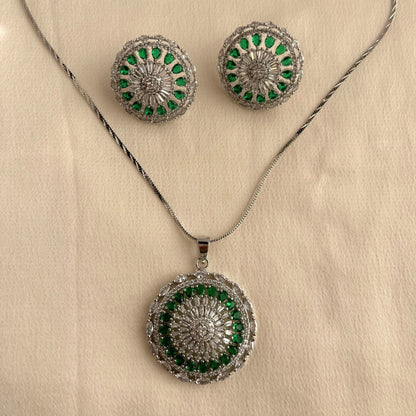Green Stone CZ Pendant Set With Chain 10007