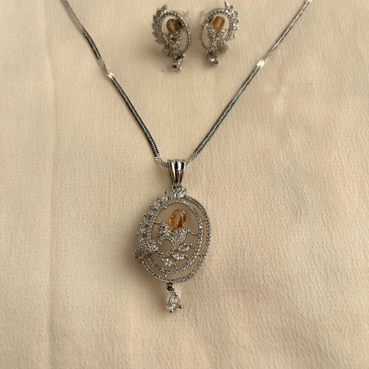 Champagne Stone CZ Pendant Set With Chain 10008
