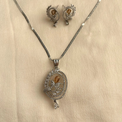 Champagne Stone CZ Pendant Set With Chain 10008