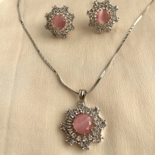 Pink Stone CZ Pendant Set With Chain 10006