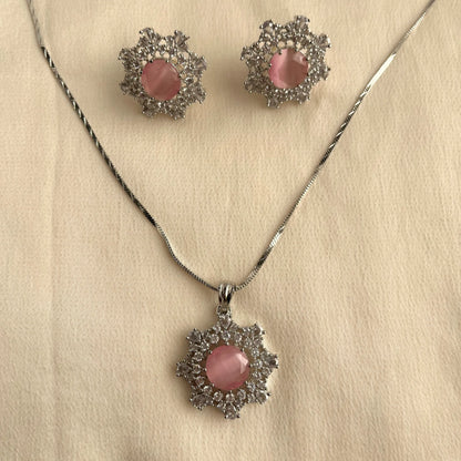 Pink Stone CZ Pendant Set With Chain 10006