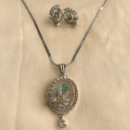 Aqua Stone CZ Pendant Set With Chain 10001