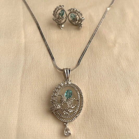 Aqua Stone CZ Pendant Set With Chain 10001