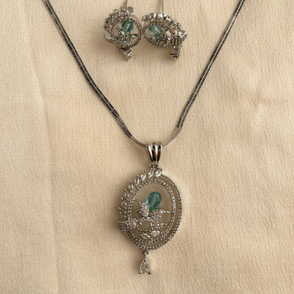Aqua Stone CZ Pendant Set With Chain 10001